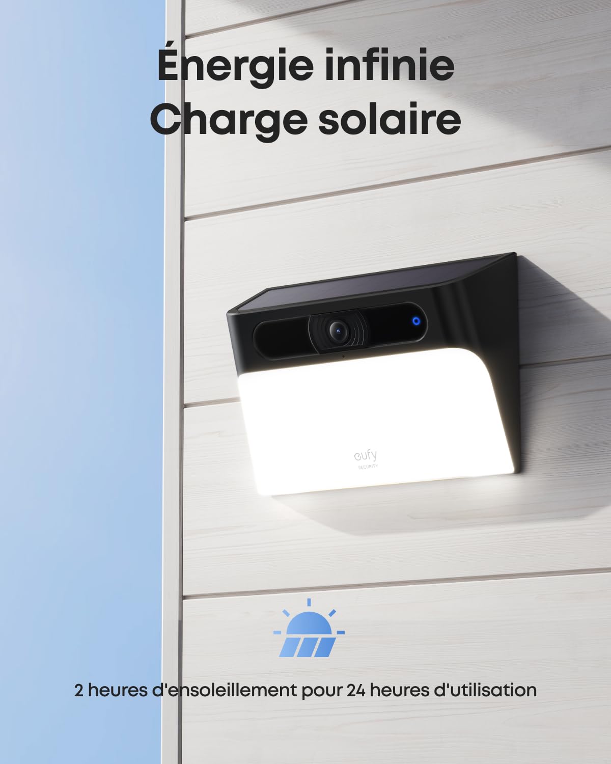 eufy Security Solar Wall Light Cam S120, caméra de sécurité Solaire, extérieure sans Fil, Alimentation permanente, éclairage activé par Le Mouvement, IA, IP65, projecteur, sans Frais