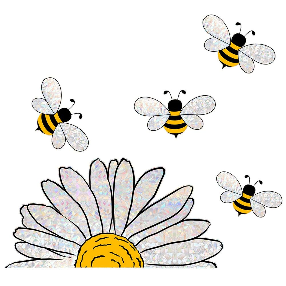 CTRLZS Adorable Bees Style Glass Sticker, Bee Window Decals- Sunflower Stained Glass Window Stickers, Sunflower Window Decals