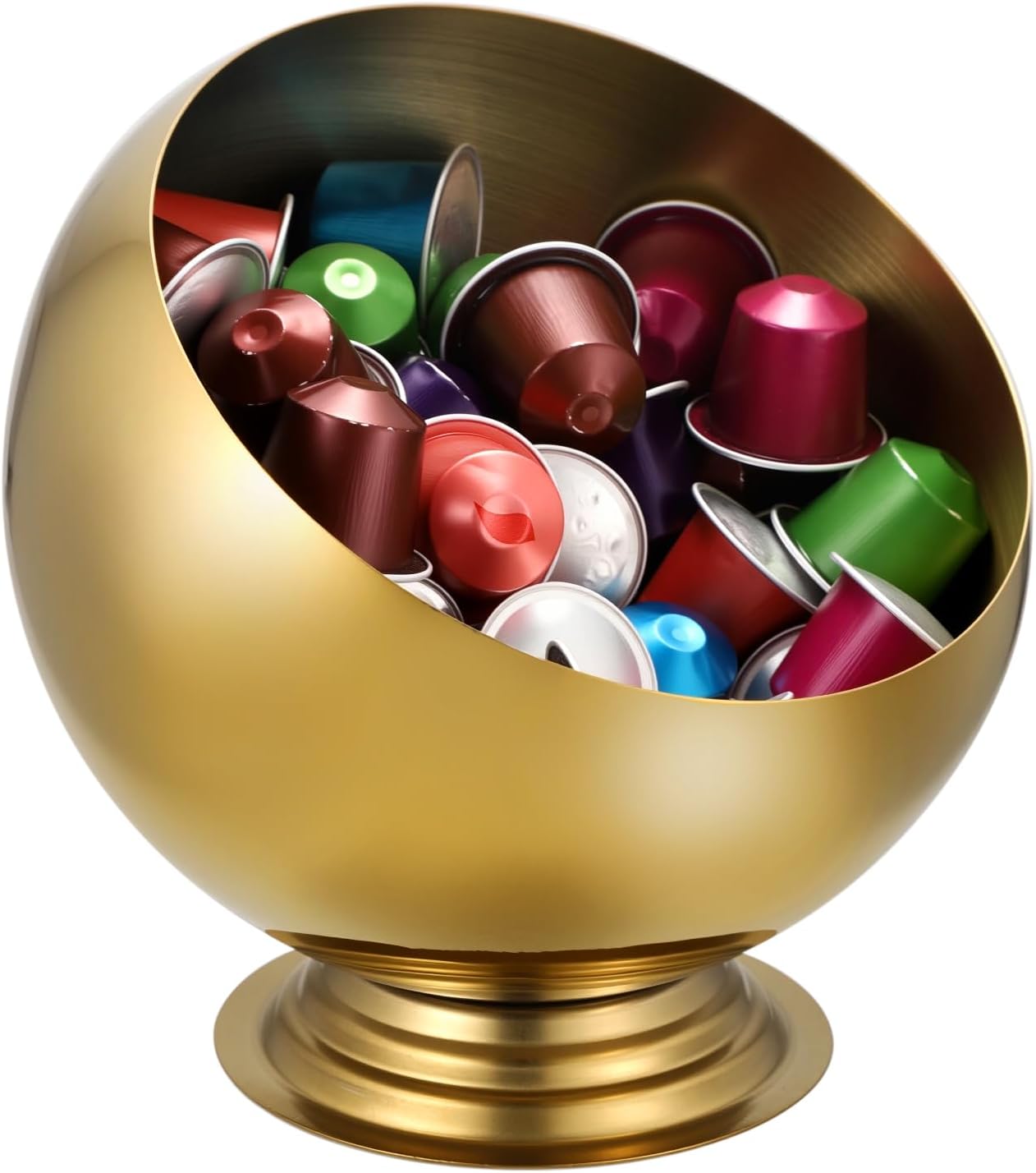 ELLDOO Coffee Pod Holder, Gold Metal Coffee Pod Storage for K Cup Nespresso Vertuo Keurig, Creamer Organizer Candy Bowl Fruit Snacks Jar for Countertop Kitchen Breakroom 7.1 inch height with base