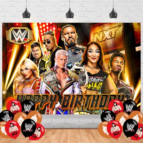 Wrestling Birthday Photography Backdrop 5x3ft Photo Background Wrestling Happy Birthday Banner for Boxing Match Party Supplies Decorations(5x3ft)