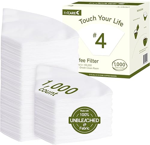 FriCARE Filtros de café fresco #4, blanco sin blanquear, 1,000 unidades para máquina de cono de 8 a 12 tazas, total 1,000 filtros (1 paquete con 10