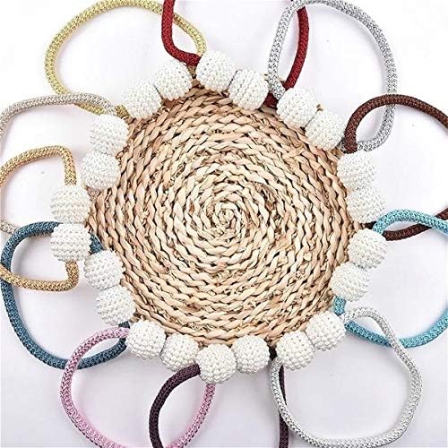 HoHnH Grey 2 new 2 Pearl Magnetic Curtain Tiebacks Clips Decorative Rope Holdbacks , Drapery Tie Backs Weave Holder For Window Draperies Hold Curtains Drape Ties Backs 16 inch holdback (Grey 2 new 2 )