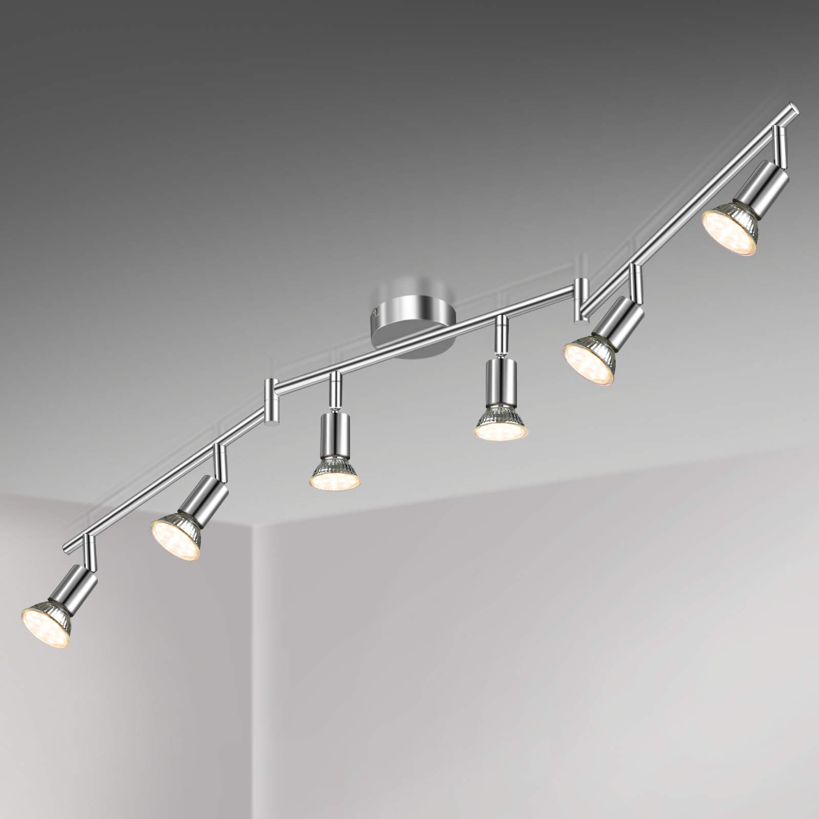 Unicozin LED Deckenleuchte, 6 Flammig Deckenstrahler Schwenkbar Chrom, Inkl. 6 x 4W GU10 LED Lampen, 400LM, Warmweiß, Deckenlampe Spot für Küche, Wohnzimmer, Schlafzimmer