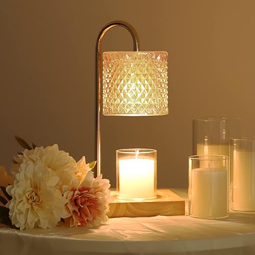Elegant Candle Lamp with Bulbs, Timer and Dimmer - Compatible with All Jar Candles for Scented Wax Melting - Amber Glass Candle Warmer for Home Decoration