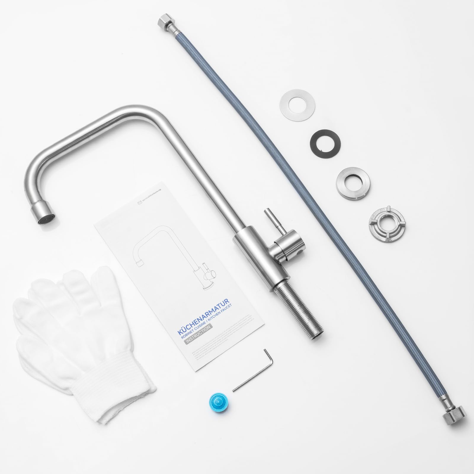 CECIPA Robinet Eau Froide En Acier Inoxydable, Robinet Pivotant à 360°, Mitigeur pour Cuisine, WC Invités, Jardin et Camping Car