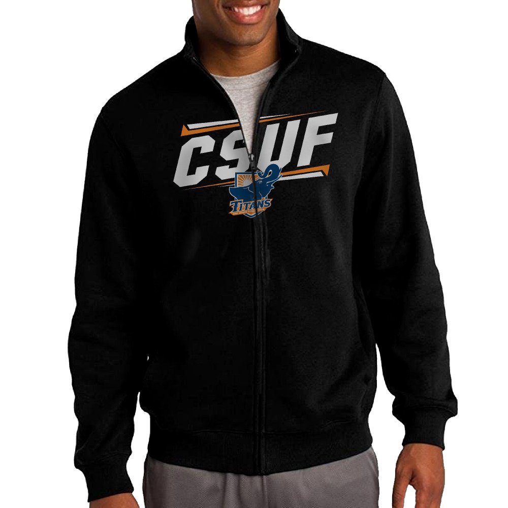 Men California State University Fullerton CSUF Titans Logo Zip-up Jacket Hooded Sweatshirt Black