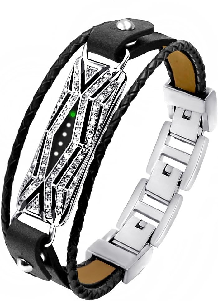 Compatible with Fit bit Flex 2 Bands Bracelet, Adjustable Replacement Genuine Leather Braided Wristbands Metal Clasp with Rhinestone Large Small