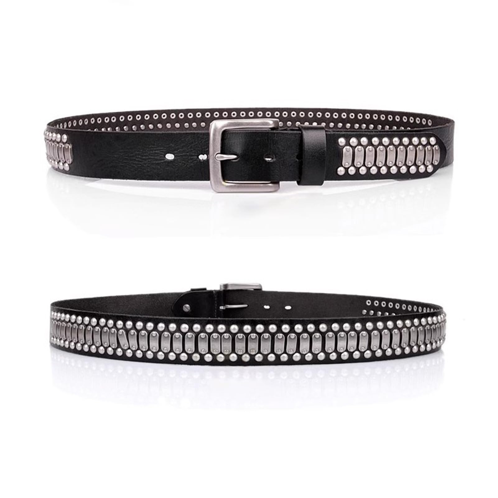 Nietengürtel Metall Punk Rock Nietengürtel Echtledergürtel Goth Gürtel für Männer/Frauen Jeansrock, 38 mm breit