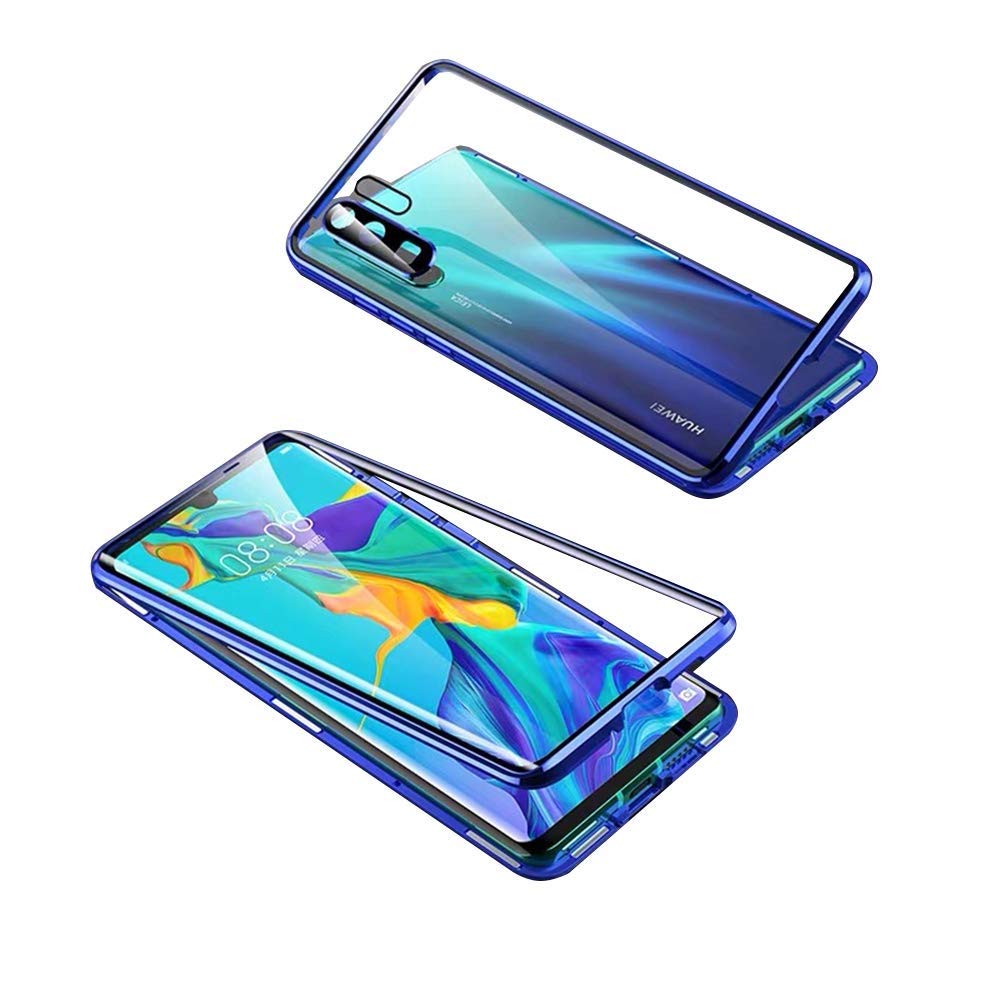Cover Magnetica CHENYING Per Huawei P30 - Flip Con Vetro Temperato Anteriore E Posteriore, Telaio Metallico, Argentata