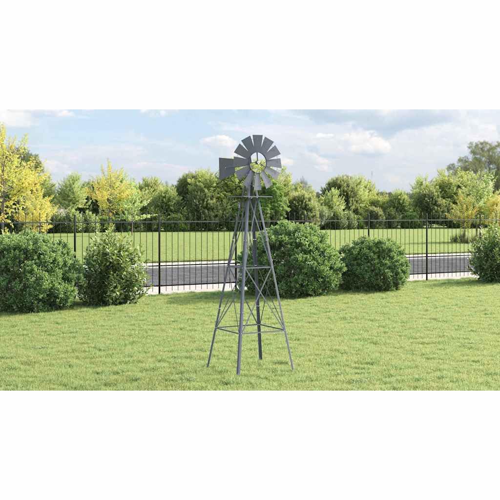 Molino de viento gris de hierro 84 x 68 x 245 cm con construcción resistente a la intemperie, para jardín, terraza, aspecto industrial, barras de apoyo estables, rodamiento de rodamiento