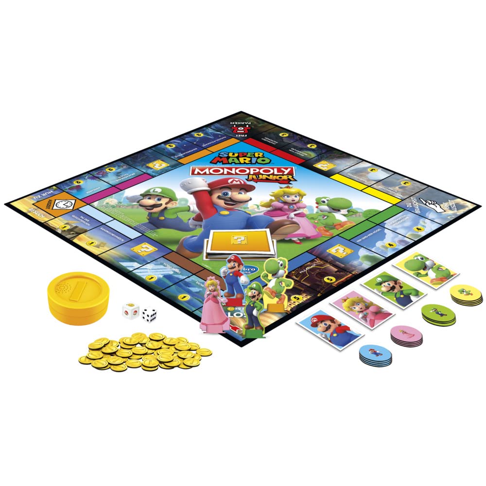 Hasbro Monopoly Junior Super Mario Edition Gioco da tavolo, Gioca nel Regno dei Funghi come Mario, Peach, Yoshi o Luigi, dai 5 anni in su, Versione Tedesca