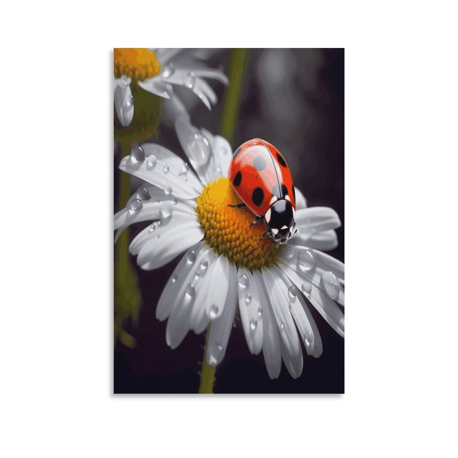 Ladybug on Daisy Flower Canvas Wall Art on Canvas Prints Artwork Exquisite Decor Artwork Hang Wall Picture Hangable Decor Painting Picture Printed Poster Art for Home Decor 24x36inch(60x90cm)