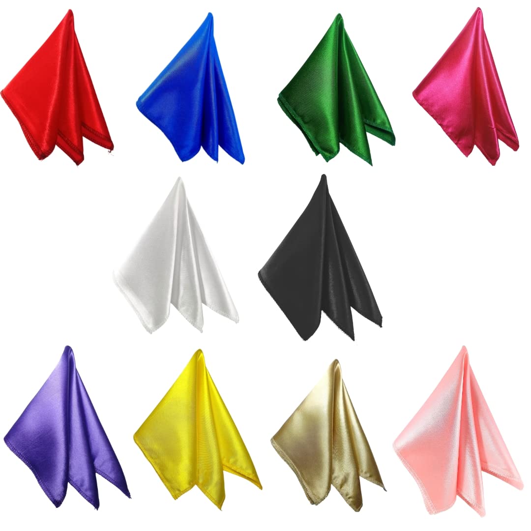 Satin Pocket Square for Men | Wedding Handkerchief for Suits, Blazers & Tuxedo | Men's Pocket Square Combo (Pack of 10) (Multicolor)-image-4