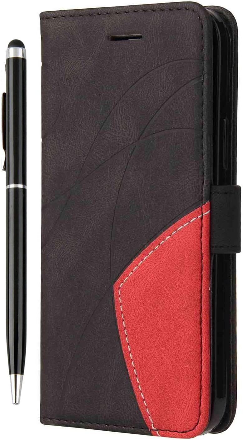 for iPhone 17e/ iPhone 16e Case Flip Wallet Shockproof PU Leather Geometry Magnet Cover for iPhone 17e/ iPhone 16e Phone Case with Kickstand Card Holder & 1 Touch Pen, Black