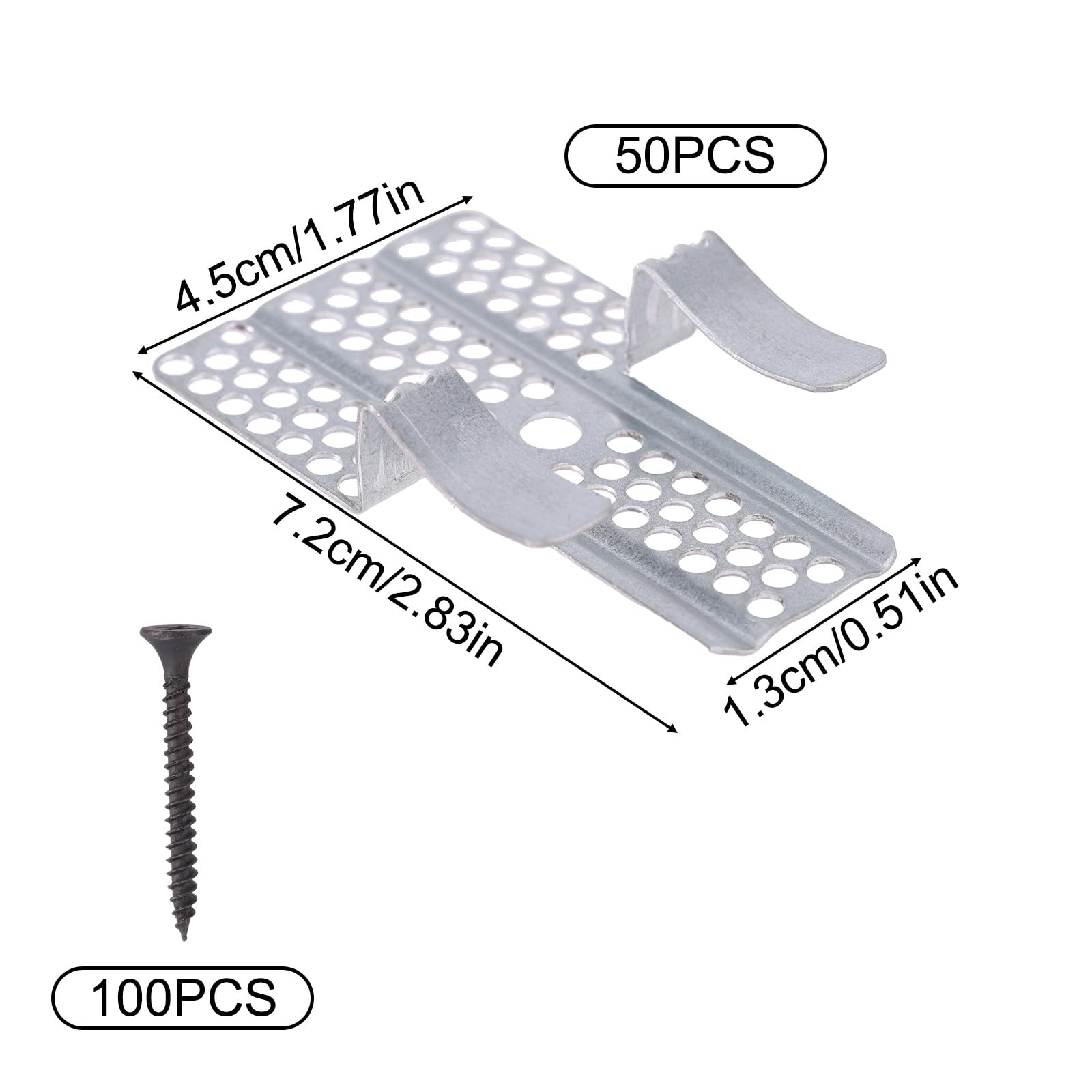 BOXOB 50 Pezzi Clip Riparazione Cartongesso, 1,27cm Resistenti Metallo Morsetto per Cartongesso con Viti Abbinate per Pareti Danneggiate Fissaggio Fai Da Te