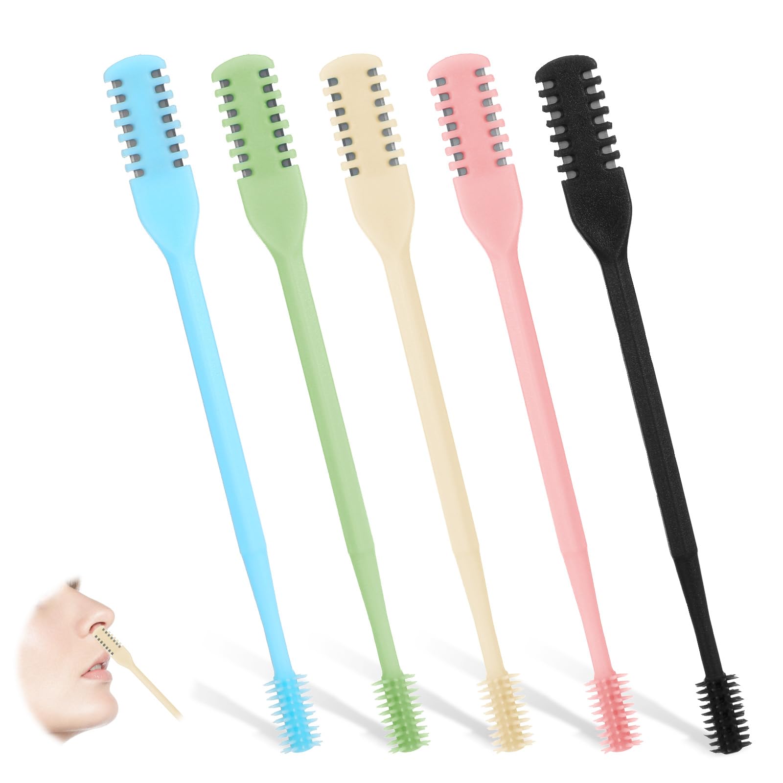5Pcs 2 in 1 Manual Nose Hair Trimmer 360 Rotating Nasal Hair Cutter with Ear Cleaner for Men