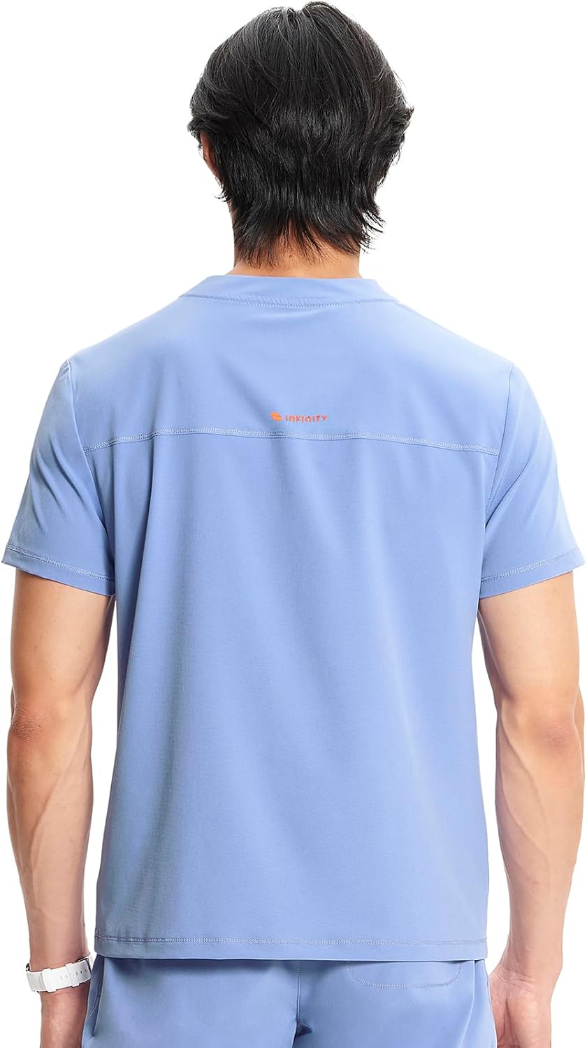 Cherokee Infinity Mens Partial Zip V-Neck Scrub Top, Rib-Knit Panels, 2 Zip Pockets, 1 Welt Pocket PROTX2 Fabric- IN702A - Image 2