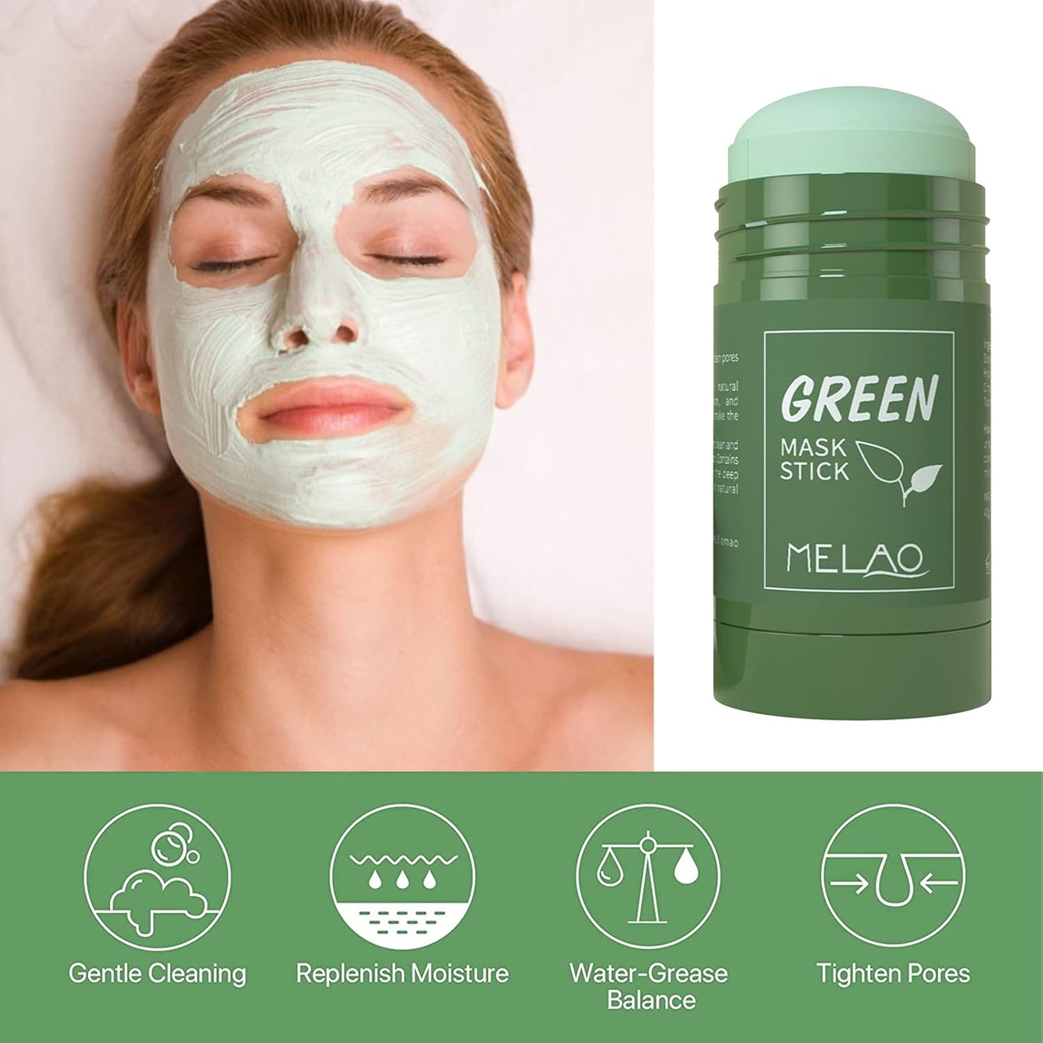 Aedcbaide Green Tea Clay Stick Mask,2 PCS Mask Stick,Solid Mask