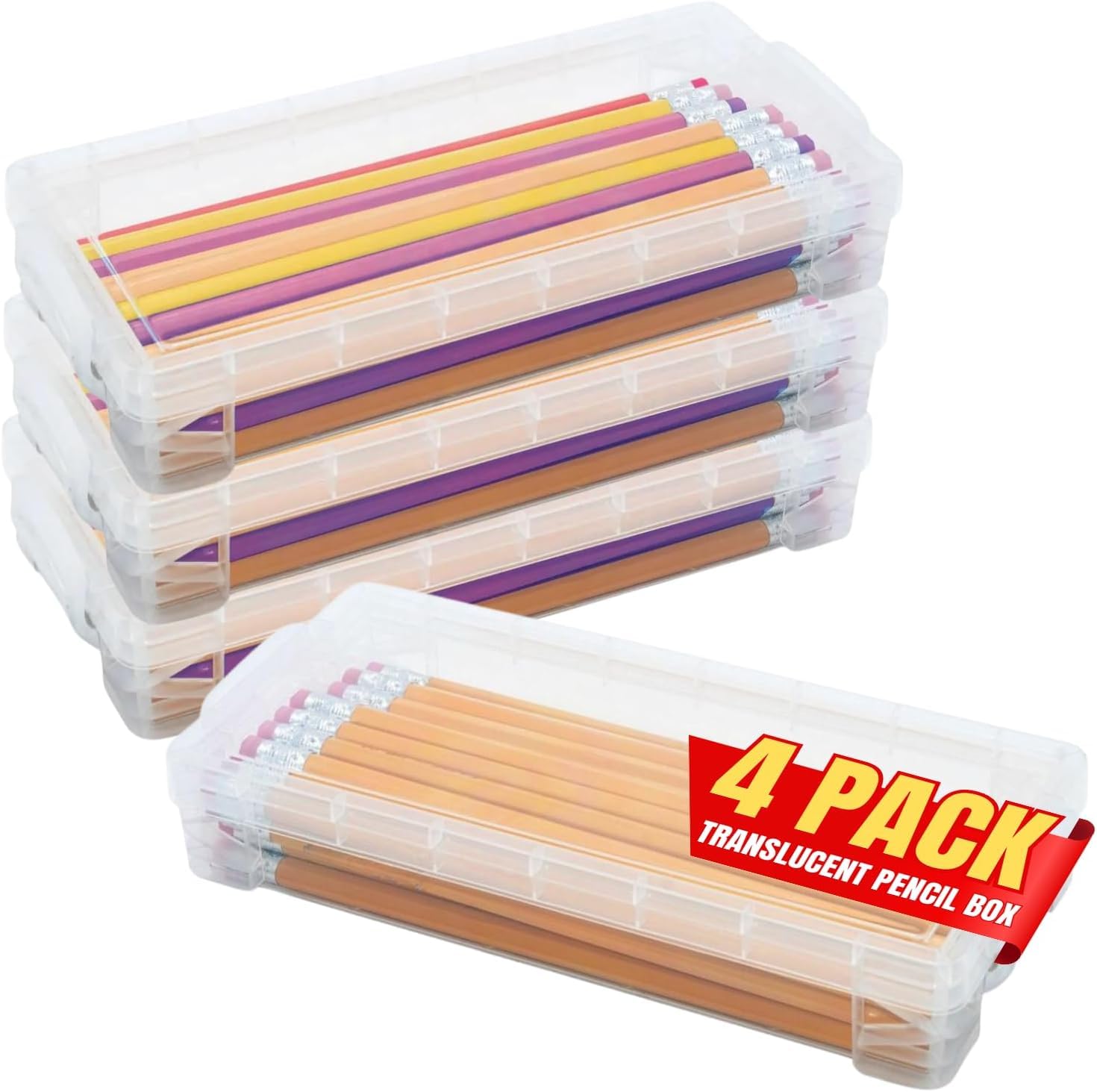 Amazon.com : 1InTheOffice Pencil Box, Stackable Translucent Clear