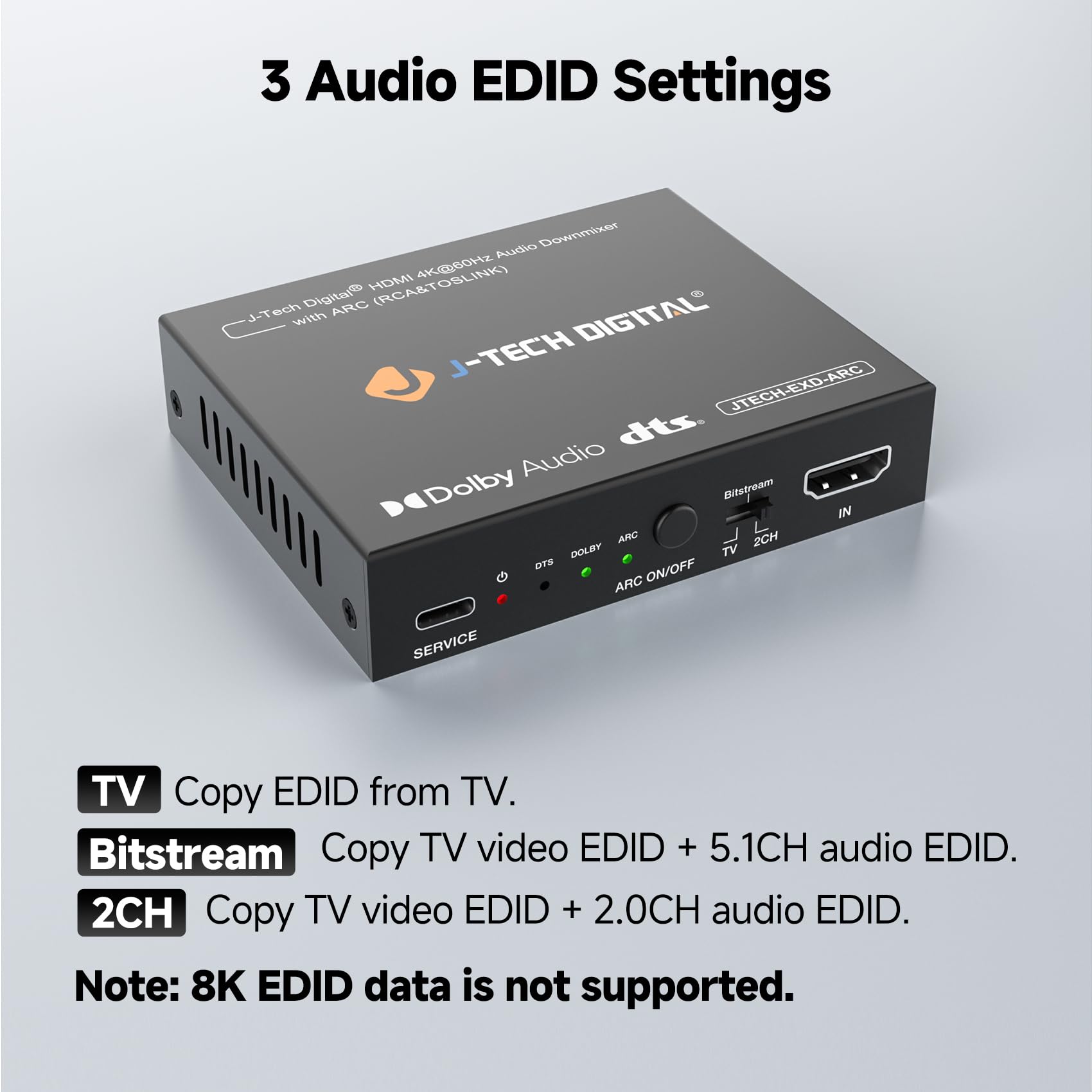 J-Tech Digital Estrattore audio HDMI 4K 60Hz con ARC e audio Downmix, convertitore da HDMI a ottico e RCA, HDCP 2.2 DTS Digital 5.1 PCM (JTECH-EXD-ARC)