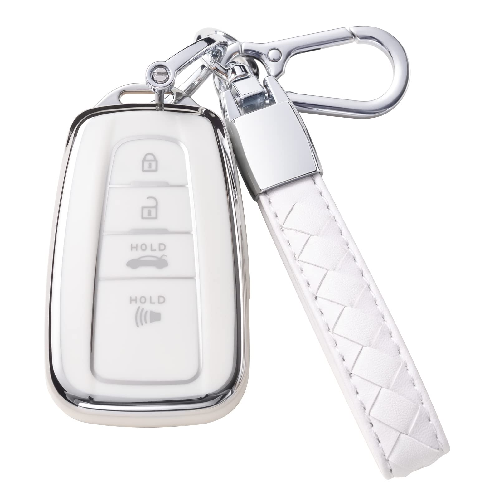 CHEZENHUI for Toyota Camry Key Fob Cover with Leather Lanyard, Car Key Case Shell Protection for 2018-2022 Camry RAV4 Highlander 3/4 Button Smart