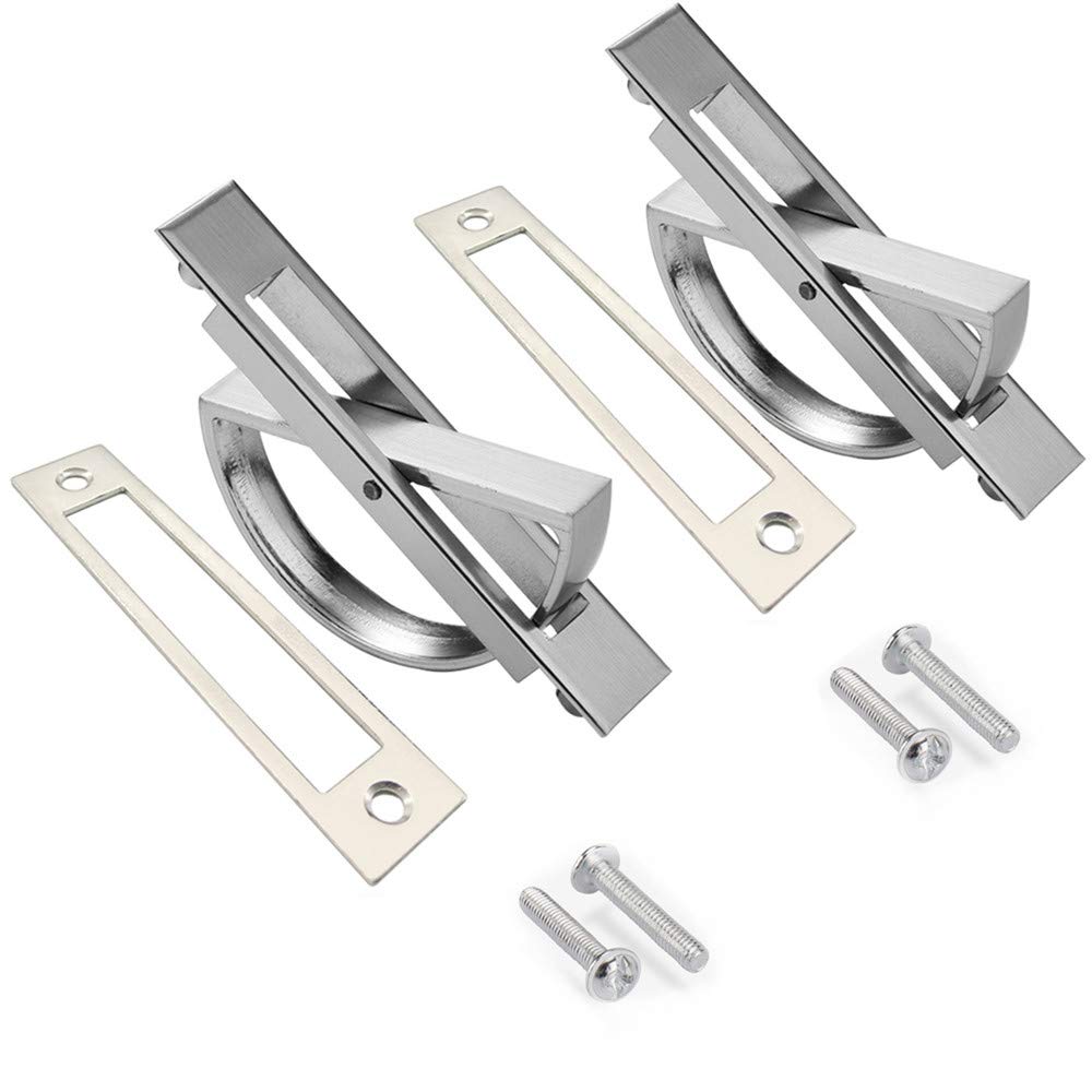 Enertai Silver 2 Pack 180° Rotating Concealed Concealed Zinc Alloy Tatami Handle Hardware Cabinet Cupboard Knob Furniture Recessed Concealed Sliding Door Handle,