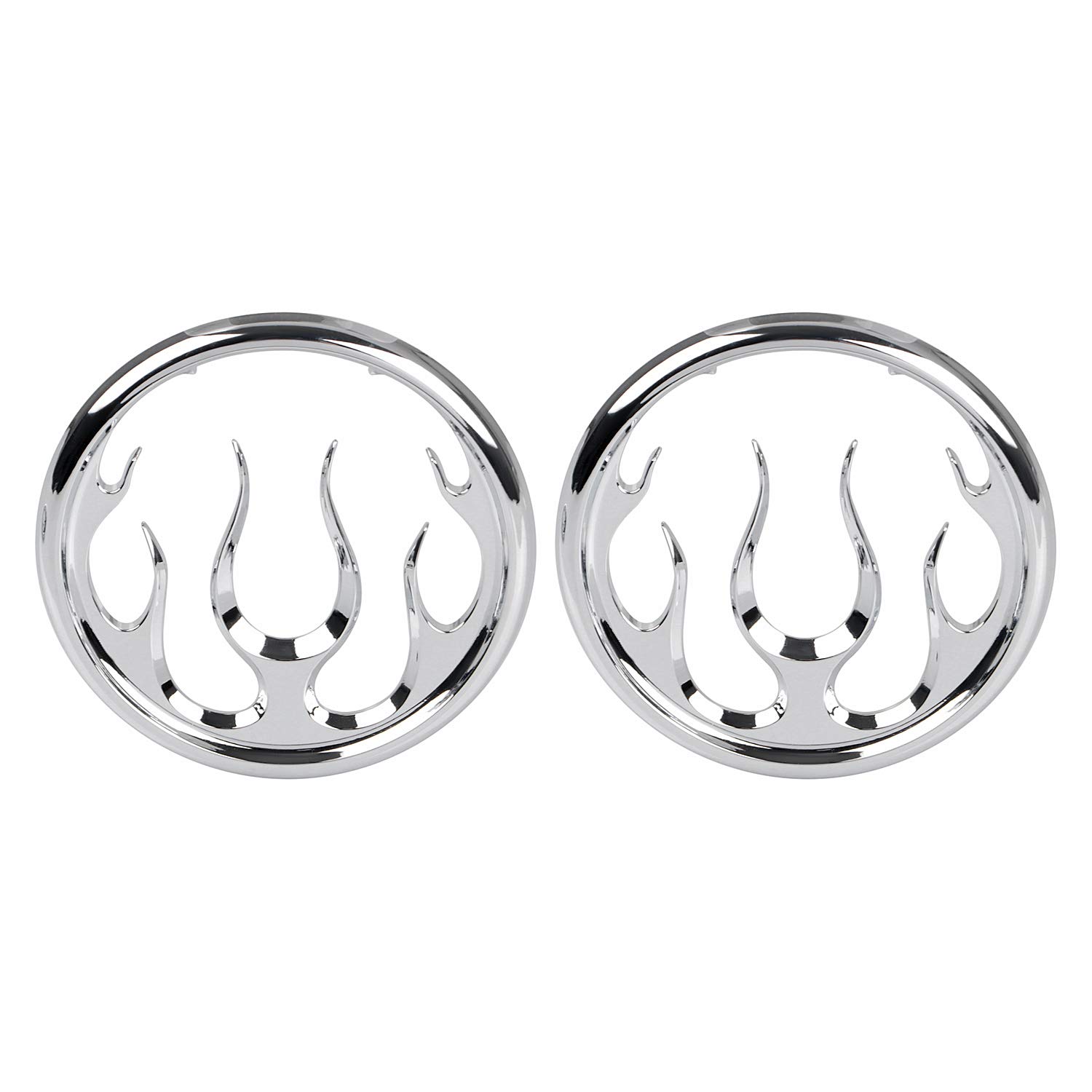 2 pezzi copertura e protezione altoparlanti fiamme altoparlanti griglie Accent Trim per Harley Touring Electra Glide Ultra Classic FLHTCU 2006-2013, cromato