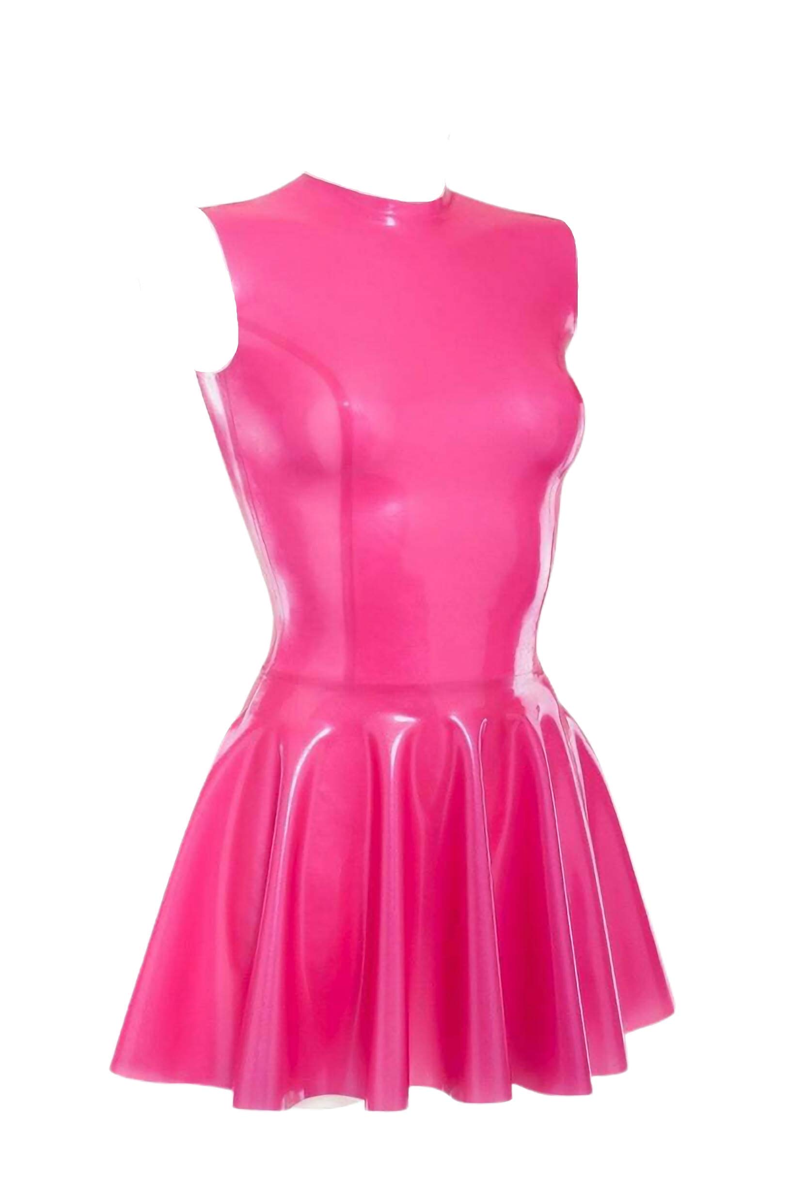 FIFADELatex Pleated Skirts One-Piece Dresses Sleeveless Boat Neck Pink Short Hot No Zipper Customized 0.4mm (M)