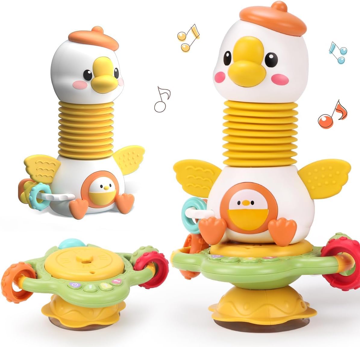 Baby Rattle High Chair Tray Toy with Suction Cup | Musical Goose Sensory for Babies | Montessori Developmental Learning Toy | Travel Stroller Activity Toy for Infants, Toddlers, Kids-picture-35