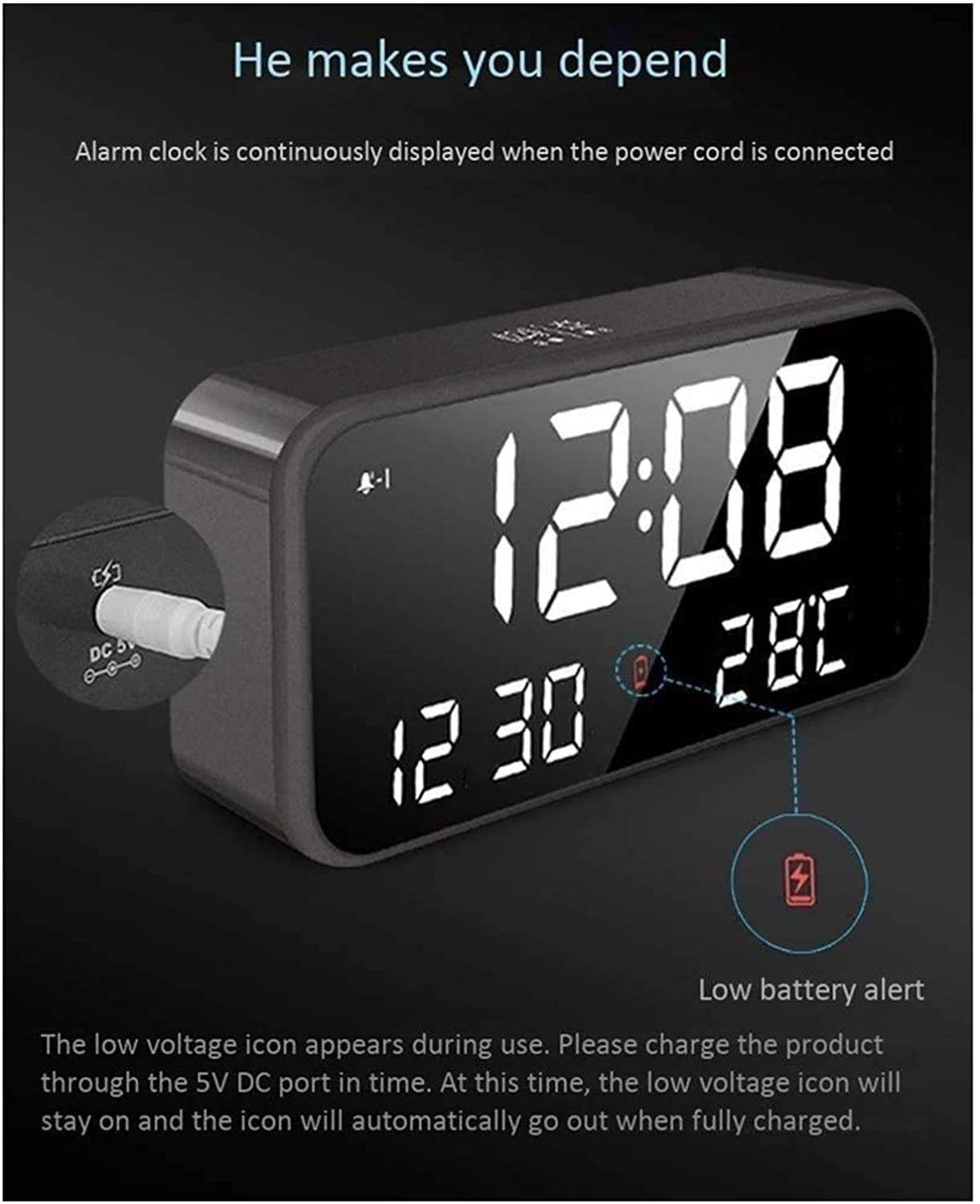 Sveglia digitale a LED con snooze, facile da impostare, per orologio compatto per camere da letto, comodino, scrivania (colore: rosa)