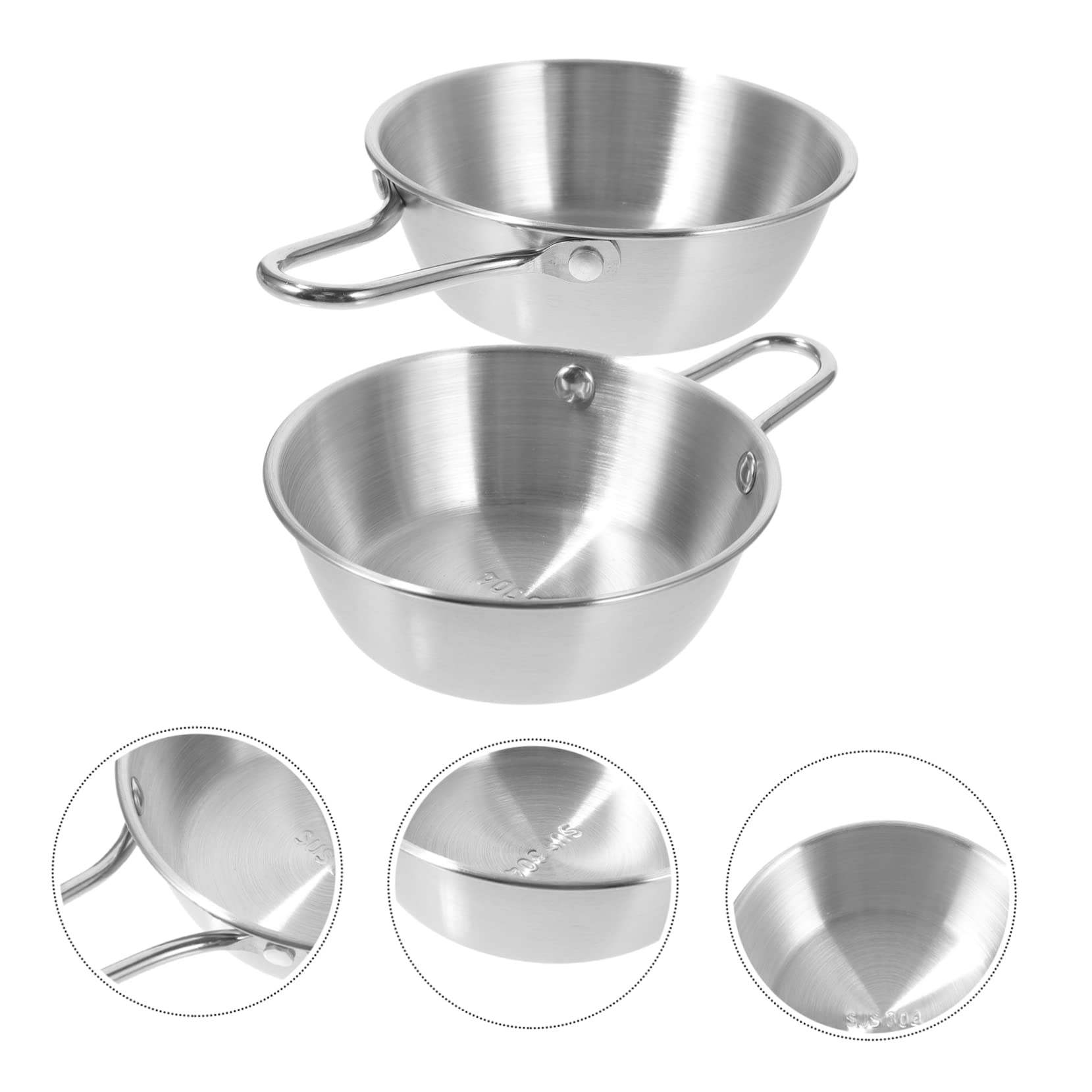 NAMOARLY 2pcs Nesting Bowls Stainless Steel Camping Bowl Handle Multi-function Water Cup for Wine Drinking