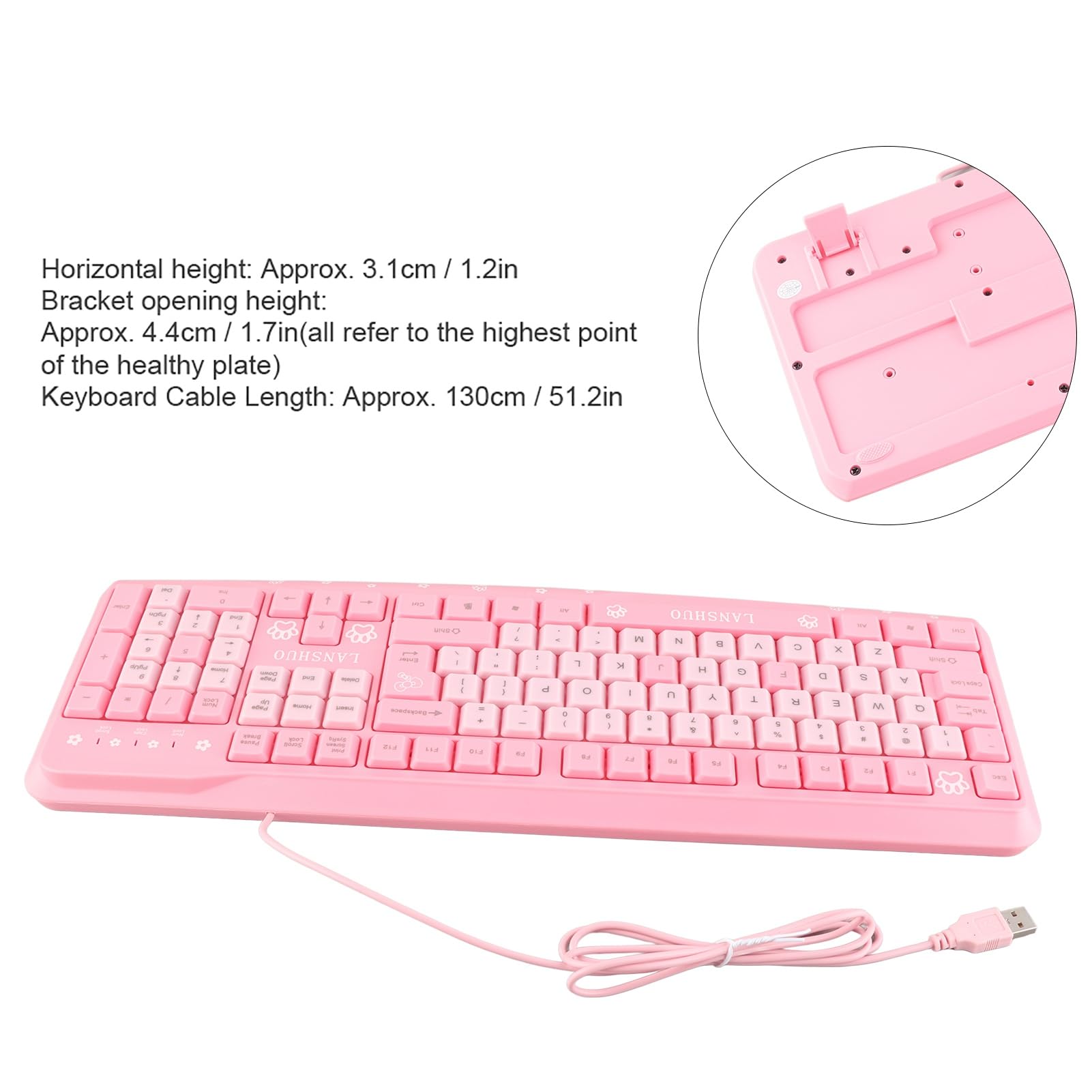 Schattig USB-bedraad Toetsenbord, Schattig Cartoon USB-bedraad Toetsenbord voor Meisjes, Draagbaar Compact Ultradun Computergamingtoetsenbord voor Pc- laptop Desktop