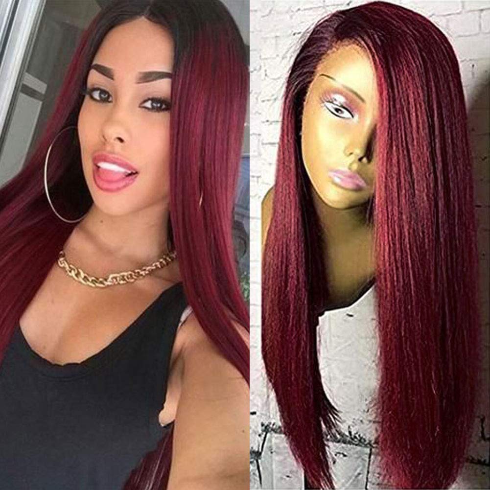Amazon.com : Human Hair Straight full lace wig 100% Real Brazilian Hair  Ombre Black Roots 1B 99J Color 130% Density Wig For Black Women (18inch,  lace frontal wig) : Beauty & Personal Care