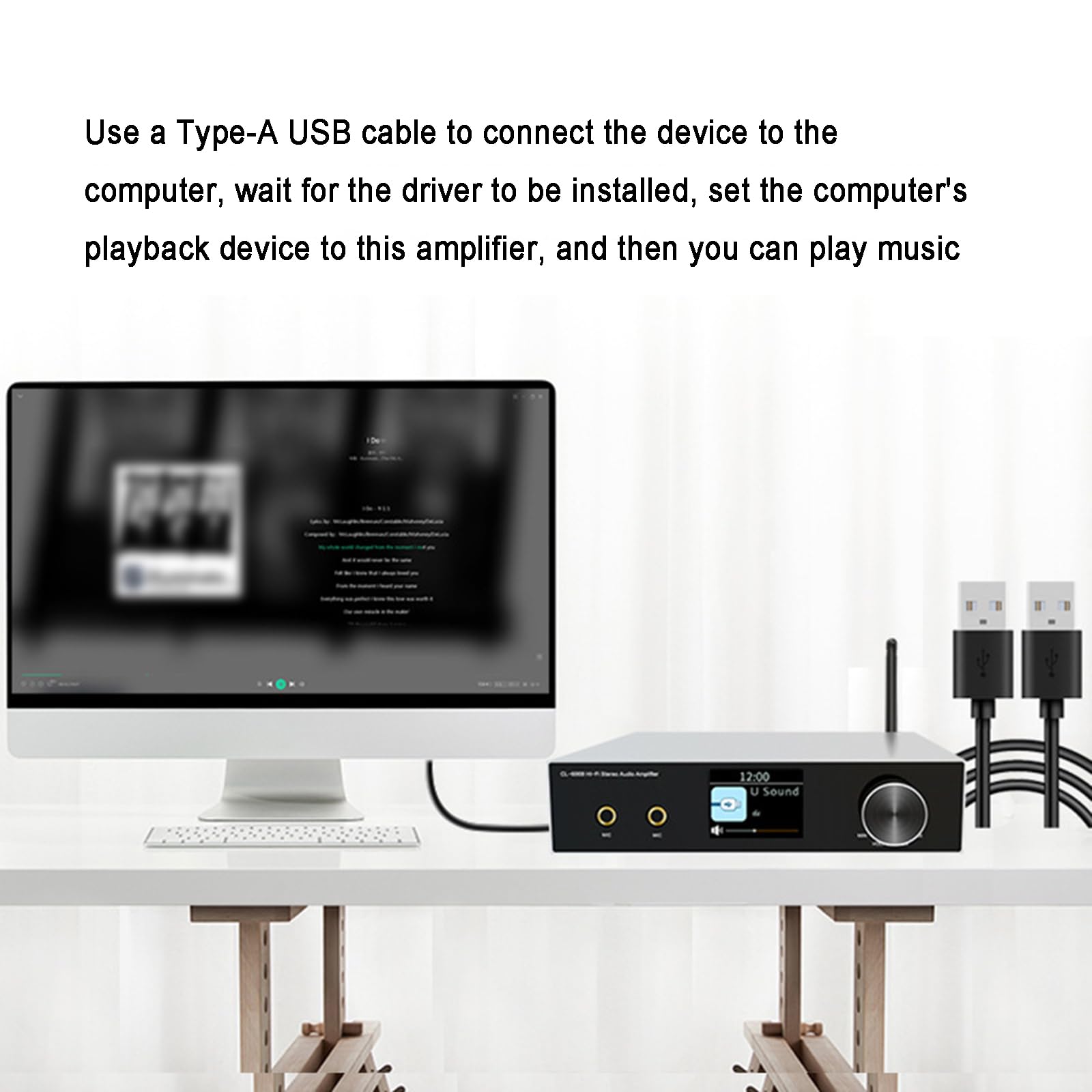Wzmacniacz audio Bluetooth 5.0, wzmacniacz stereo o mocy 50 W x 2, z wyświetlaczem LCD, pokrętłami regulacji głośności, pilotem zdalnego sterowania, obsługą wielu wejść