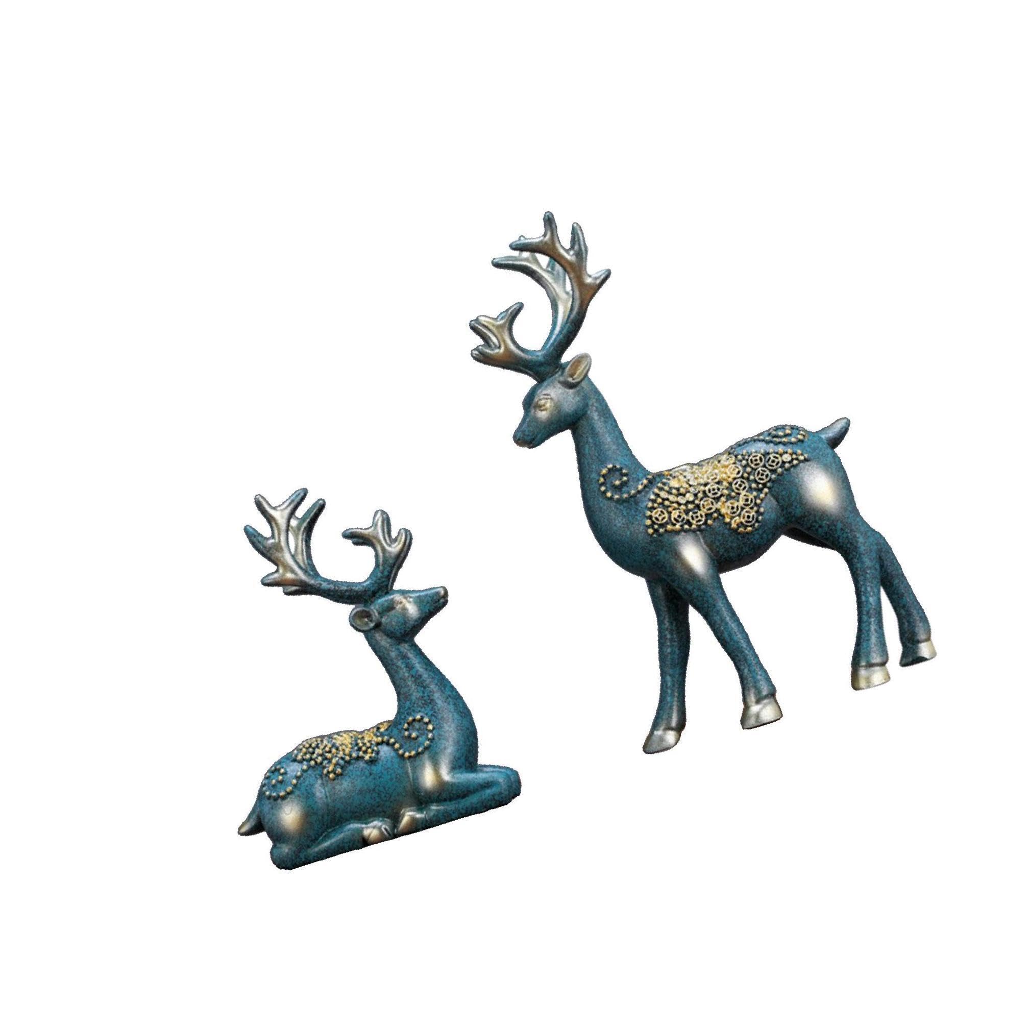 ALCXAZS Beautifully Crafted Reindeer Figurine Set Exquisite Deer Statues for Living Room Decorations Wedding Gift for Creative Cabinet, Blue