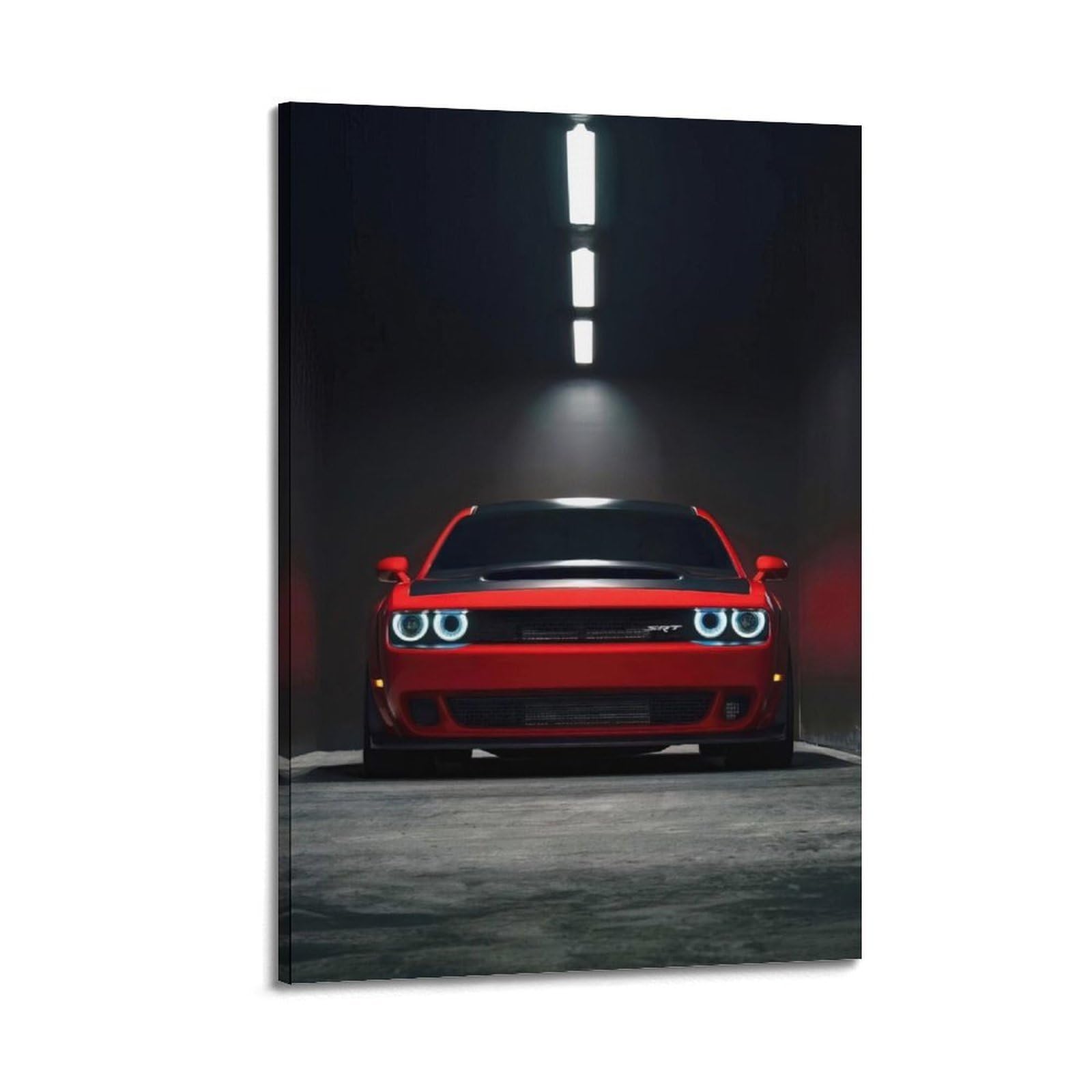 Poster con auto muscolosa Challenger SRT American Automotive Underground Garage Lighting, poster decorativo da parete su tela e stampa artistica moderna per camera da letto, poster decorativo per la