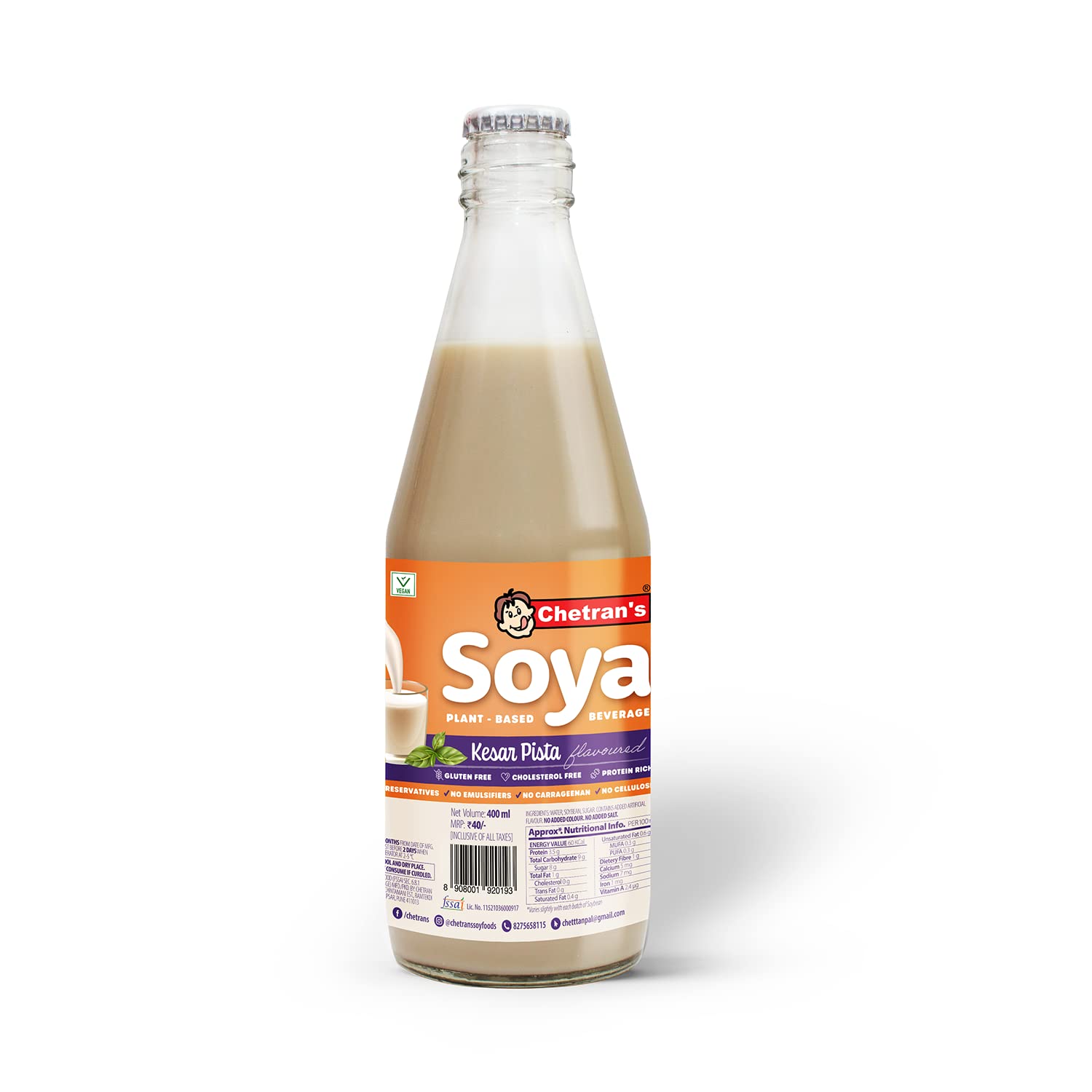 Chetrans Soy Bev Kesar Pista 400Ml |Non Gmo/Plant Based Protein&Fibre Without Thickenrs,Stabilisers/Lactose Free/High Protein-image-25