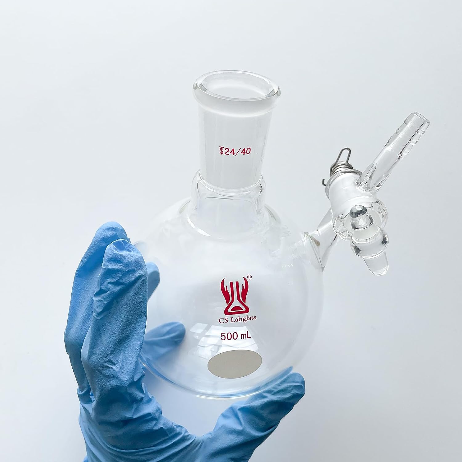 500ml Reaction Flask, Borosilicate Glass Single Neck Round Botthom Schlenk Flask with 2mm Glass Stopcock and 24/40 Joint, Lab Glassware