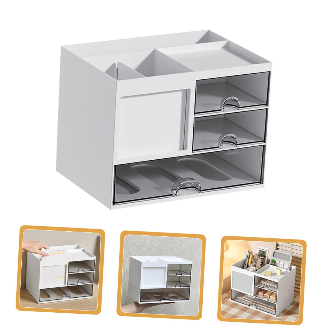 Organizador de Escritorio con Transparentes Apilables Caja de Almacenamiento Multiusos para Oficina y Maquillaje Práctico Organizador para Hogar y Estudio