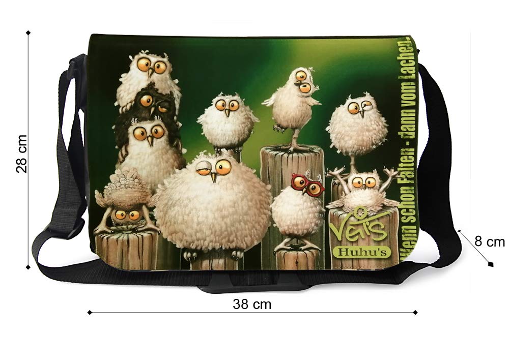 Veit's Gute Laune Tasche Schultertasche Laptoptasche Schultasche College Tasche mit Eulen-Motiv Huhus - TAB0264