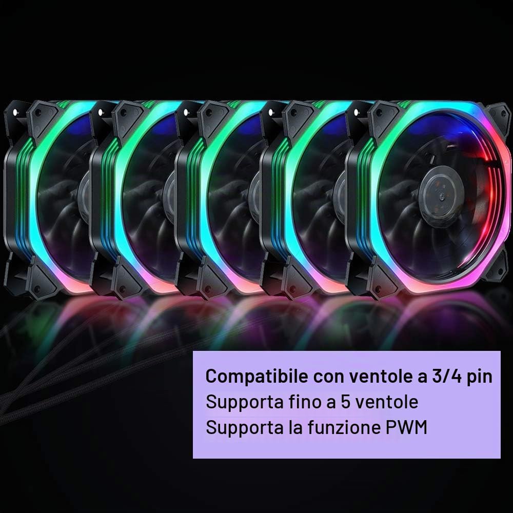 Cavo Sdoppiatore PWM 1 A 4 Per Ventole PC – Adattatore 4Pin Per CPU E Case, Lunghezza 26,5 Cm