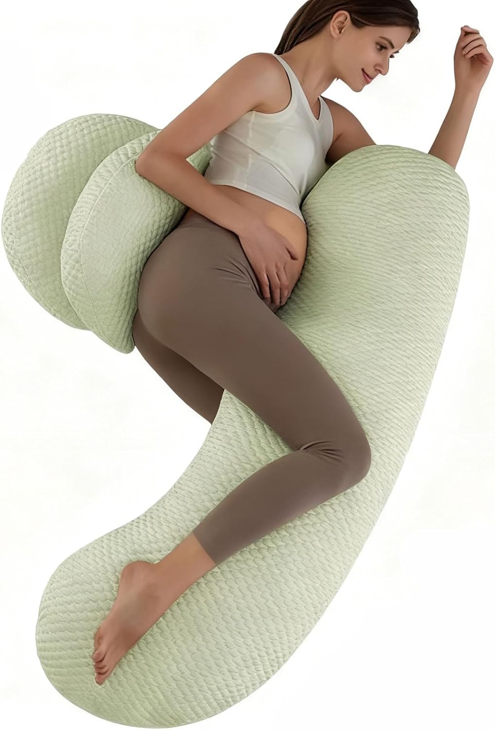 HUHJYUGE Pregnancy Pillow for Side Sleeping, Breathable Maternity Support Pillow for Belly Waist and Back, Lightweight Cooling Design for Summer, with Removable Cover (C)