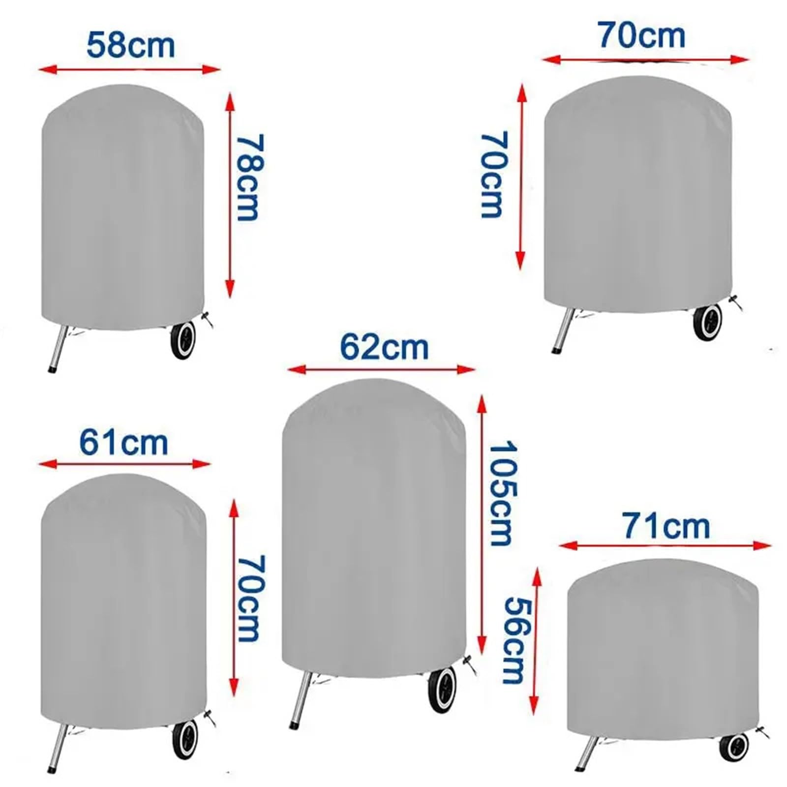 Copertura for barbecue da esterno rotonda in tessuto 210D grigio, impermeabile, resistente, for giardino per BBQ Grill(70x70cm)
