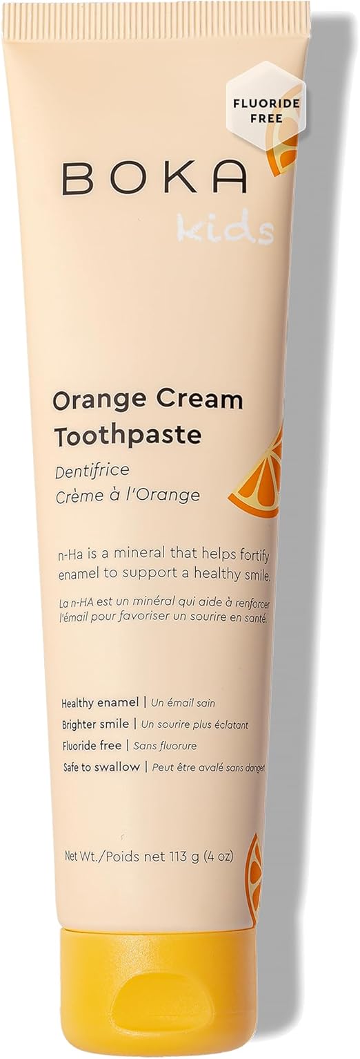 Boka Fluoride Free Toothpaste Nano Hydroxyapatite, Helps Remineralize, Appropriate for Sensitive Teeth, Whitening - for Adult, Kids Oral Care - Orange Cream Flavor, 4oz 1Pk - US Manufactured