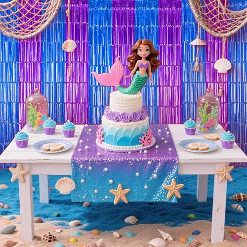 Image of TONIFUL 2Pcs Blue Purple Door Streamers,Green Photo Booth Backdrop,Metallic Streamers Green Foil Fringe Curtains for Birthday,Christmas,New Year,St. Patrick's Day Party Streamers Decor