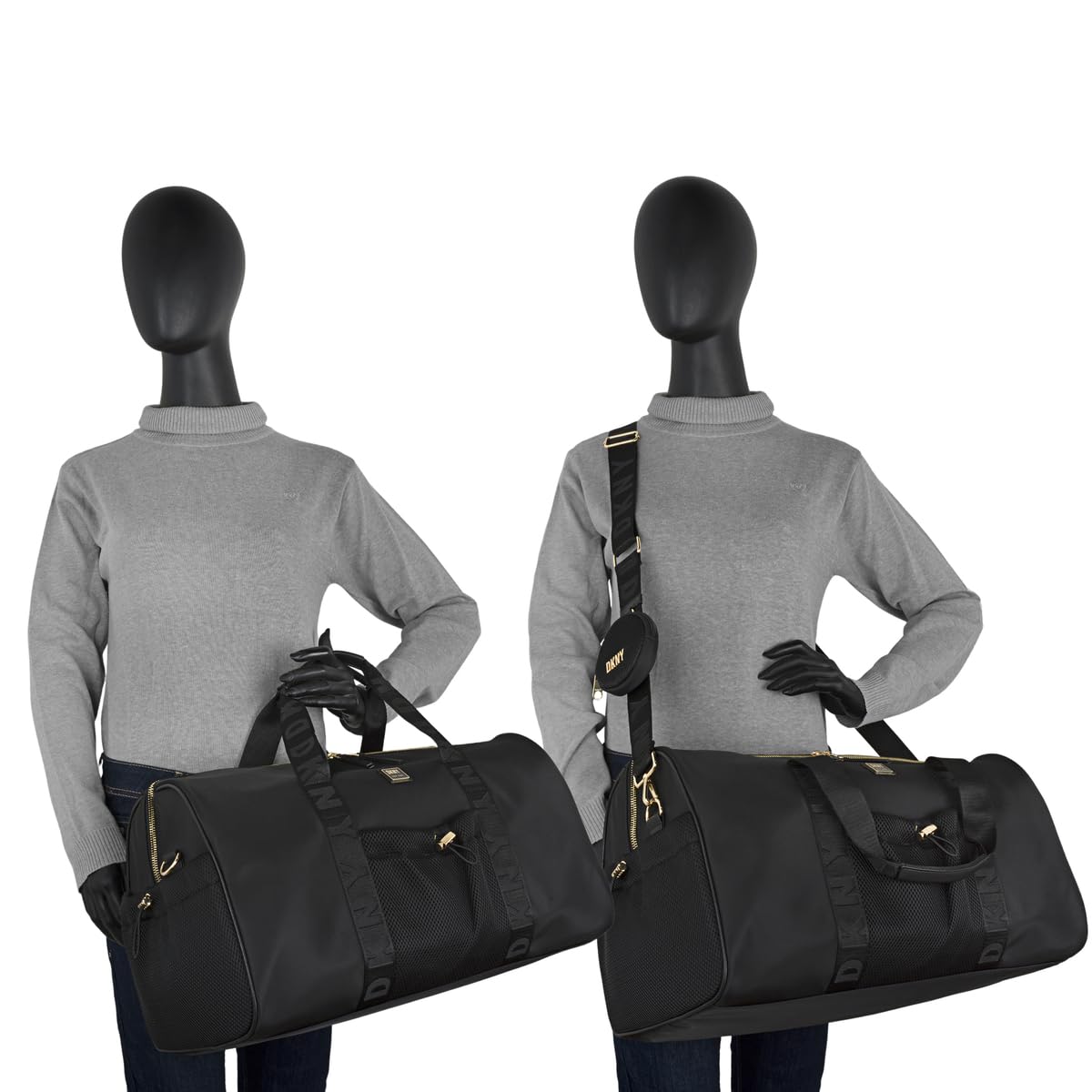 DKNY - Bolsa De Viaje Cabina Mujer y Hombre Plegable Ligera Impermeable. Bolsa Fin De Semana Mujer Bolsa De Viaje Mano, Negro