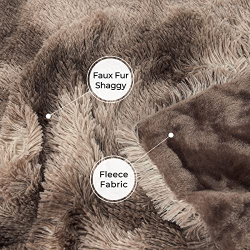 Image of Tuddrom Decorative Extra Soft Faux Fur Throw Blanket,Solid Reversible Fuzzy Lightweight Long Hair Shaggy Blanket,Fluffy Cozy Plush Fleece Comfy Microfiber Fur Blanket for Couch Sofa Bed,Tie Dye Brown