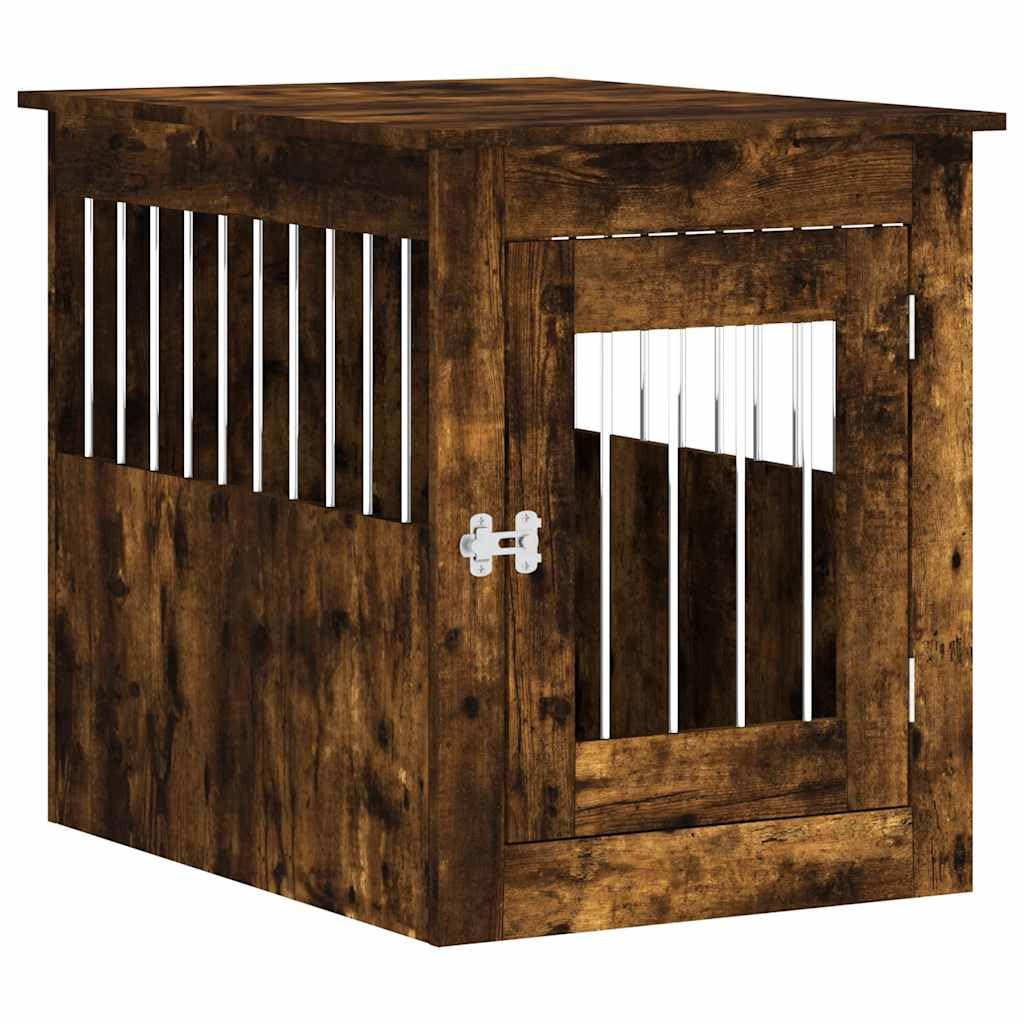 vidaXL Dog Crate Furniture, Doghouse with Fence, Dog Kennel with Lockable door, Dog Cage for Indoor Living Room, Smoked Oak Engineered Wood — image 1
