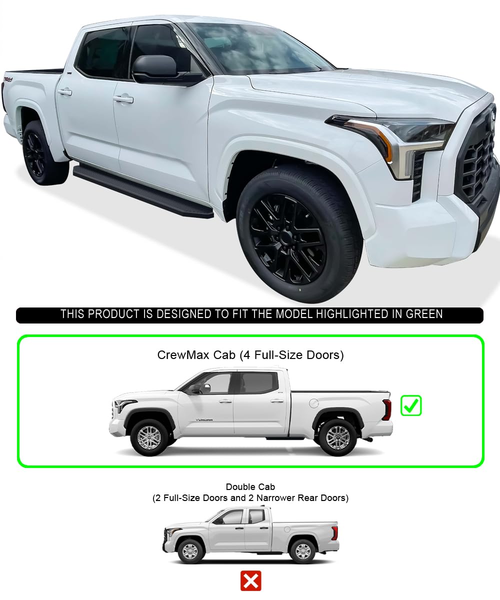 APS Black Running Boards Style Compatible with Toyota Tundra 2022-2025 CrewMax (Side Steps Side Bars) 6in Wide