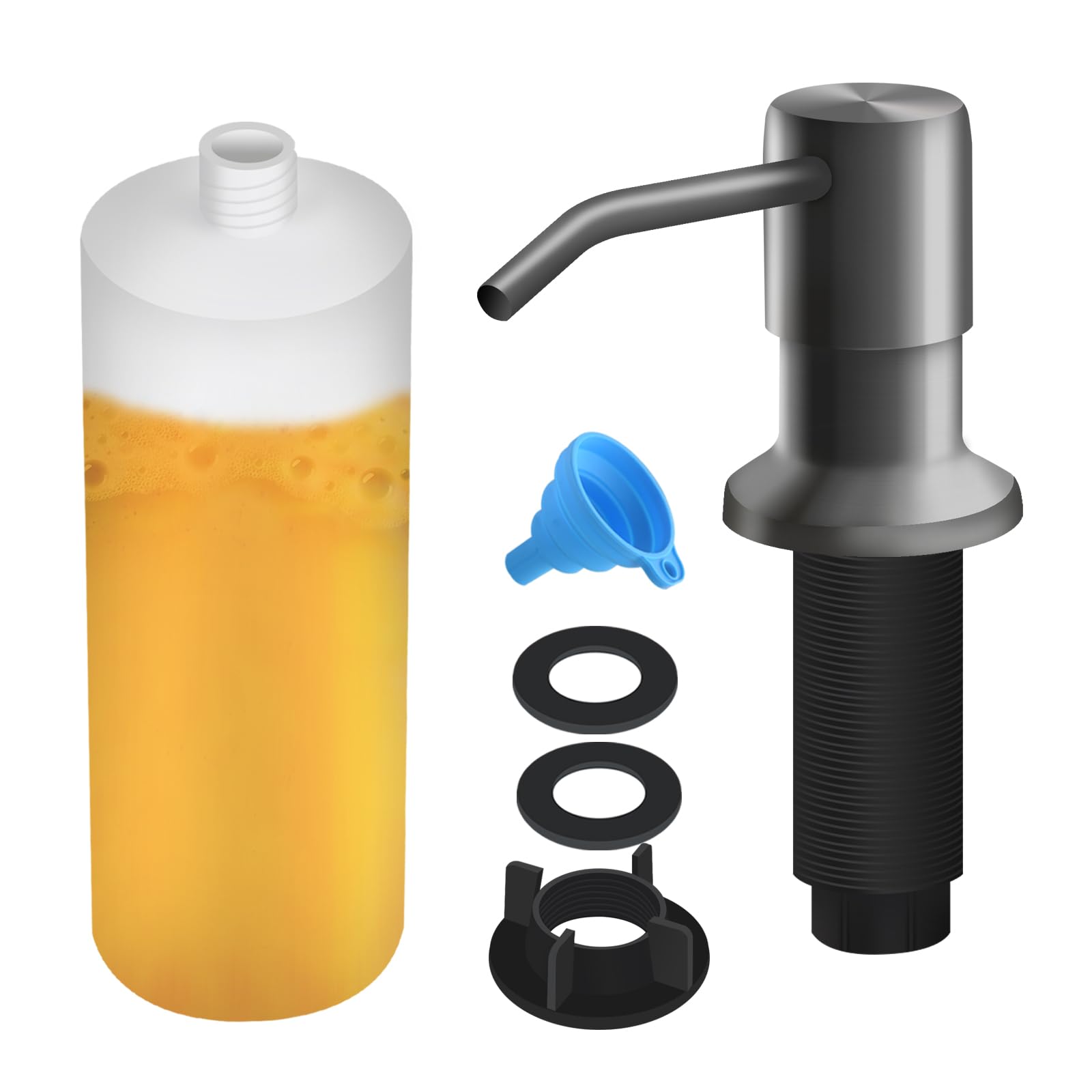 Soap Dispenser for Kitchen Sink, Built in Sink Soap Dispenser Lotion Dispenser with 17 OZ Bottle, Refill from The Top Bar Sink Soap Dispenser, Gray